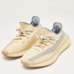 Yeezy x Adidas Beige/Blue Knit Fabric Boost 350 V2 Linen Sneakers Size 44