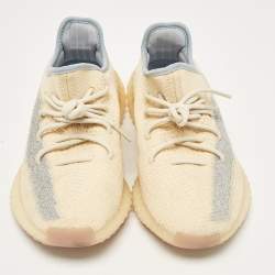 Yeezy x Adidas Beige/Blue Knit Fabric Boost 350 V2 Linen Sneakers Size 44