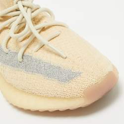 Pre Owned Yeezy x Adidas Beige/Blue Knit Fabric Boost 350 V2 Linen Sneakers Size 41 1/3