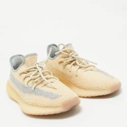 Pre Owned Yeezy x Adidas Beige/Blue Knit Fabric Boost 350 V2 Linen Sneakers Size 41 1/3