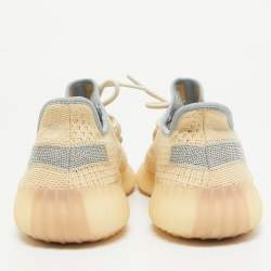 Pre Owned Yeezy x Adidas Beige/Blue Knit Fabric Boost 350 V2 Linen Sneakers Size 41 1/3