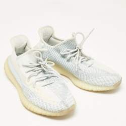 Pre Owned Yeezy x Adidas Blue/White Knit Fabric Boost 350 V2 Cloud White (Non-Reflective) Sneakers Size 46 2/3