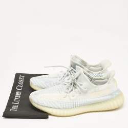 Pre Owned Yeezy x Adidas Blue/White Knit Fabric Boost 350 V2 Cloud White (Non-Reflective) Sneakers Size 46 2/3