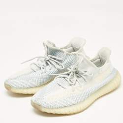 Pre Owned Yeezy x Adidas Blue/White Knit Fabric Boost 350 V2 Cloud White (Non-Reflective) Sneakers Size 46 2/3