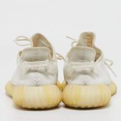 Pre Owned Yeezy x Adidas White Knit Fabric Boost 350 V2 Triple White Sneakers Size 44 2/3