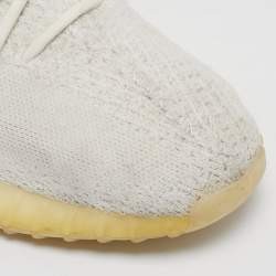 Pre Owned Yeezy x Adidas White Knit Fabric Boost 350 V2 Triple White Sneakers Size 44 2/3