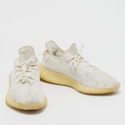 Pre Owned Yeezy x Adidas White Knit Fabric Boost 350 V2 Triple White Sneakers Size 44 2/3