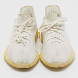 Pre Owned Yeezy x Adidas White Knit Fabric Boost 350 V2 Triple White Sneakers Size 44 2/3