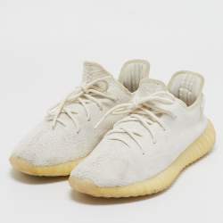 Pre Owned Yeezy x Adidas White Knit Fabric Boost 350 V2 Triple White Sneakers Size 44 2/3