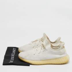 Pre Owned Yeezy x Adidas White Knit Fabric Boost 350 V2 Triple White Sneakers Size 44 2/3