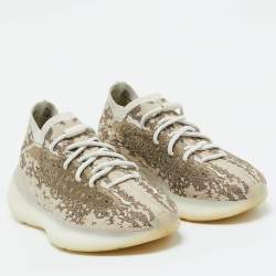 Pre Owned Yeezy x Adidas Beige/Brown Knit Fabric Boost 380 Pyrite Sneakers Size 41 1/3