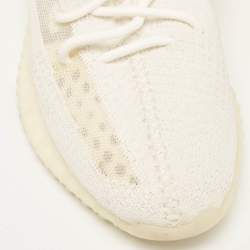 Pre Owned Yeezy x Adidas Off White Knit Fabric Boost 350 V2 Bone Sneakers Size 46 2/3