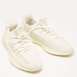 Pre Owned Yeezy x Adidas Off White Knit Fabric Boost 350 V2 Bone Sneakers Size 46 2/3