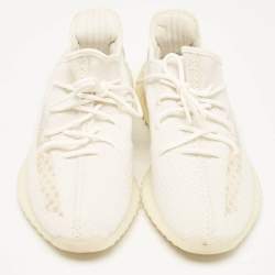 Pre Owned Yeezy x Adidas Off White Knit Fabric Boost 350 V2 Bone Sneakers Size 46 2/3