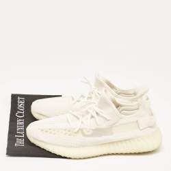 Pre Owned Yeezy x Adidas Off White Knit Fabric Boost 350 V2 Bone Sneakers Size 46 2/3