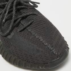Pre Owned Yeezy x Adidas Black Knit Fabric Boost 350 V2 Black (Non-Reflective) Sneakers Size 46 2/3