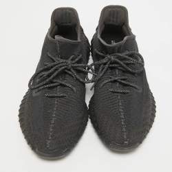 Pre Owned Yeezy x Adidas Black Knit Fabric Boost 350 V2 Black (Non-Reflective) Sneakers Size 46 2/3