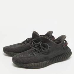 Pre Owned Yeezy x Adidas Black Knit Fabric Boost 350 V2 Black (Non-Reflective) Sneakers Size 46 2/3