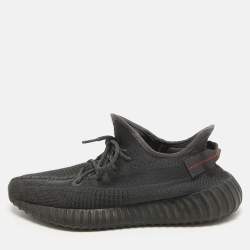 Pre Owned Yeezy x Adidas Black Knit Fabric Boost 350 V2 Black (Non-Reflective) Sneakers Size 46 2/3