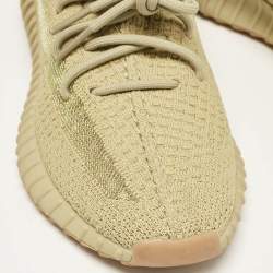 Pre Owned Yeezy x Adidas Green Knit Fabric Boost 350 V2 Sulfur Sneakers Size 38 2/3