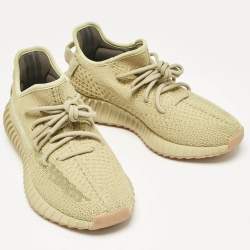 Pre Owned Yeezy x Adidas Green Knit Fabric Boost 350 V2 Sulfur Sneakers Size 38 2/3