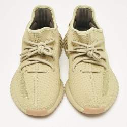 Pre Owned Yeezy x Adidas Green Knit Fabric Boost 350 V2 Sulfur Sneakers Size 38 2/3