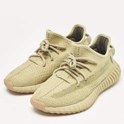 Pre Owned Yeezy x Adidas Green Knit Fabric Boost 350 V2 Sulfur Sneakers Size 38 2/3