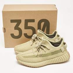 Pre Owned Yeezy x Adidas Green Knit Fabric Boost 350 V2 Sulfur Sneakers Size 38 2/3