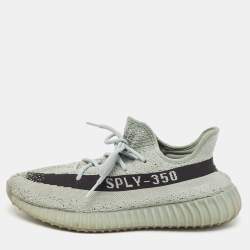 Pre Owned Yeezy x Adidas Grey Knit Fabric Boost 350 V2 Salt Lace Up Sneakers Size 45 1/3