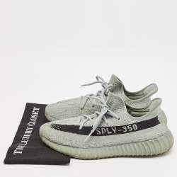 Pre Owned Yeezy x Adidas Grey Knit Fabric Boost 350 V2 Salt Lace Up Sneakers Size 45 1/3