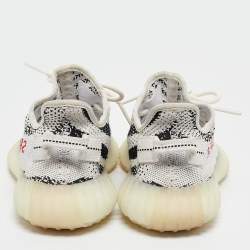 Yeezy x Adidas White/Black Knit Fabric Boost 350 V2 Zebra Sneakers Size 37 1/3