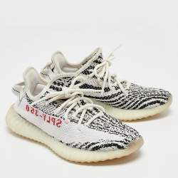 Yeezy x Adidas White/Black Knit Fabric Boost 350 V2 Zebra Sneakers Size 37 1/3