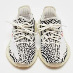 Yeezy x Adidas White/Black Knit Fabric Boost 350 V2 Zebra Sneakers Size 37 1/3