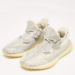 Pre Owned Yeezy x Adidas Grey/White Knit Fabric Boost 350 V2 Static Lace Up Sneakers Size 45 1/3