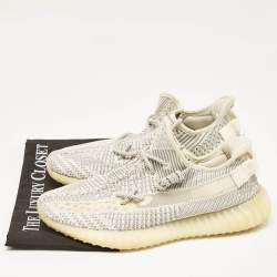 Pre Owned Yeezy x Adidas Grey/White Knit Fabric Boost 350 V2 Static Lace Up Sneakers Size 45 1/3