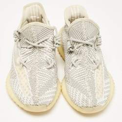 Pre Owned Yeezy x Adidas Grey/White Knit Fabric Boost 350 V2 Static Lace Up Sneakers Size 45 1/3