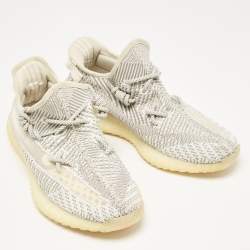 Pre Owned Yeezy x Adidas Grey/White Knit Fabric Boost 350 V2 Static Lace Up Sneakers Size 45 1/3