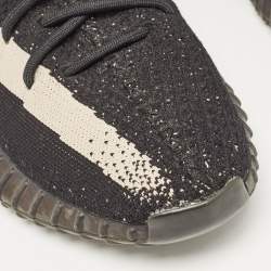 Pre Owned Yeezy x Adidas Black Knit Fabric Boost 350 V2 Core Black White Sneakers Size 44