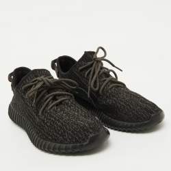 Pre Owned Yeezy x Adidas Black Knit Fabric Boost 350 Pirate Black Sneakers Size 46