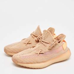 Pre Owned Yeezy x Adidas Orange Knit Fabric Boost 350 V2 Clay Sneakers Size 41 1/3