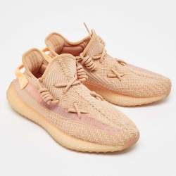 Pre Owned Yeezy x Adidas Orange Knit Fabric Boost 350 V2 Clay Sneakers Size 41 1/3