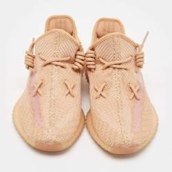 Pre Owned Yeezy x Adidas Orange Knit Fabric Boost 350 V2 Clay Sneakers Size 41 1/3