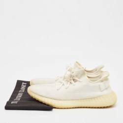 Pre Owned Yeezy x Adidas White Knit Fabric Boost 350 V2 Cream Sneakers Size 42