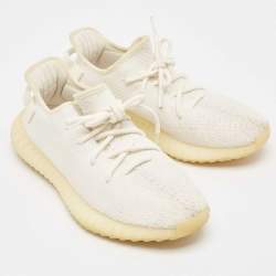 Pre Owned Yeezy x Adidas White Knit Fabric Boost 350 V2 Cream Sneakers Size 42