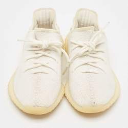Pre Owned Yeezy x Adidas White Knit Fabric Boost 350 V2 Cream Sneakers Size 42