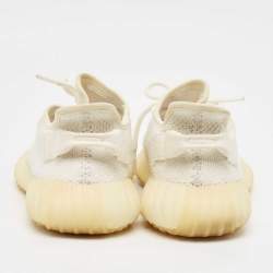 Pre Owned Yeezy x Adidas White Knit Fabric Boost 350 V2 Cream Sneakers Size 42