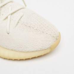 Pre Owned Yeezy x Adidas White Knit Fabric Boost 350 V2 Cream Sneakers Size 42