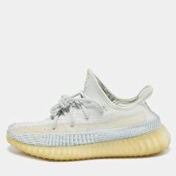 Yeezy x Adidas White/Grey Knit Fabric Boost 350 V2 Static Non Reflective Sneakers Size 39 1/3
