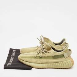 Pre Owned Yeezy x Adidas Green Knit Fabric Boost 350 V2 Sulfur Sneakers Size 44 