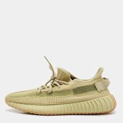 Pre Owned Yeezy x Adidas Green Knit Fabric Boost 350 V2 Sulfur Sneakers Size 44 